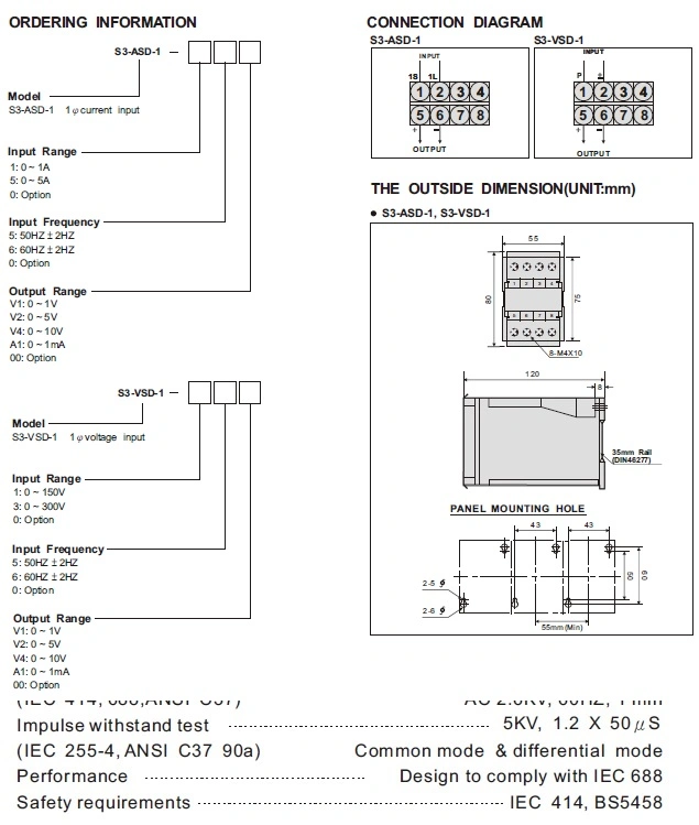 S3-Asd-1, S3-VSD-1: AC Current, Voltage Transducer (SELF POWERED)